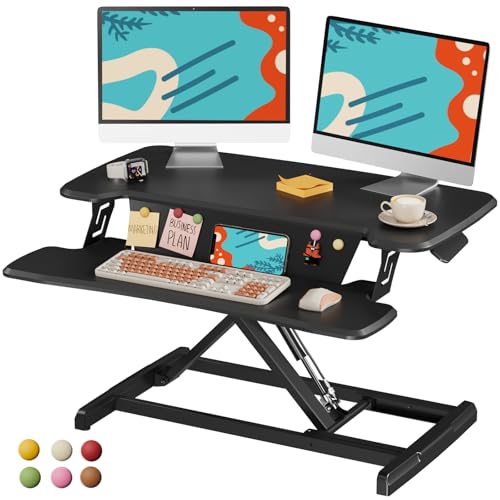 JOY worker Standing Desk Converter, 32" Height Adjustable Desk Riser, Black - color: Black, size: 32 inches