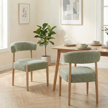 VKNOW Wooden Dining Chairs Set of 6 with Rubberwood Legs, Curved Backrest - color: Green, size: Set of 6