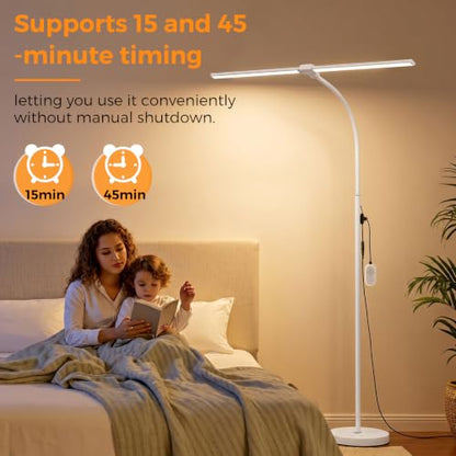 Dual-head LED Floor Lamp 20W 1400LM Adjustable Neck Bright Light White - color: White
