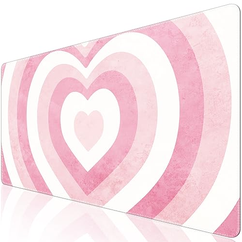 iLeadon Pink Desk Mat, Big Mouse Pad, XXL Extended Gaming Mouse Pad | Large Cute Mouse Pad for Desk Rubber Base Mousepad with Stitched Edges,Keyboard Mouse Mat for Work Office Home,Pink Heart - color: Pink Ombre