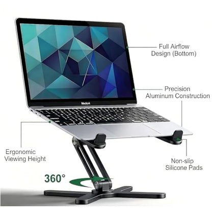 Atizzy 360 Rotating Laptop Stand Riser, Foldable for Desk, Black - color: Black