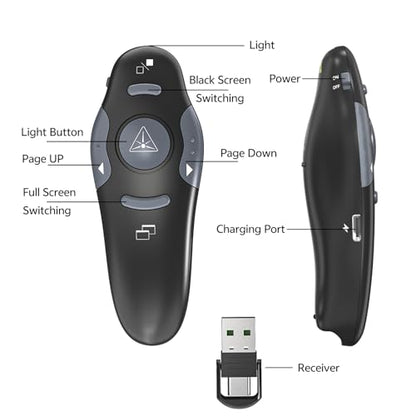 Wireless PowerPoint Presentation Clicker with Protective Storage Case - style: Red Laser