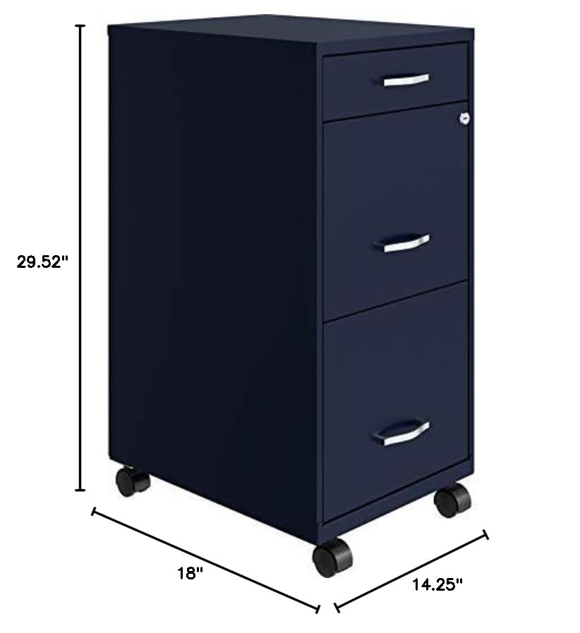 Pemberly Row 3 Drawers 29.52" Vertical Navy Metal Filing Cabinet Lockable Pre-Assembled Movable Letter Size for Home, Office - color: Navy