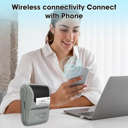 Label Maker Machine with Tape, Portable Thermal Label Printer with 1 Roll 57x50mm Tape, Handheld Sticker Maker Support 12-57mm Thermal Labels for Small Business/Home/School/Office, Black - color: White