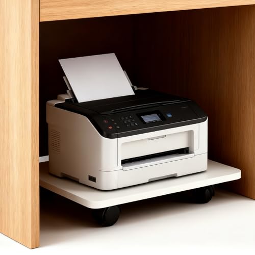 2 Pcs Under Desk Printer Stand with 4 Caster Wheels, White Movable Printer, White Rolling Plant Rack Tray, Multiple Places Such As Living Room, Bedroom to Place Scanners, Fax Machines