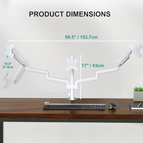 WALI Triple Monitor Mount for 13-32 inch Screens, Adjustable 3 Monitor Desk Mount with Swivel, Tilt, Clamp & Grommet Kit, Triple Monitor Stand for Desk, VESA 75x75/100x100mm (GSDM003W), White