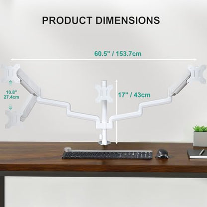 WALI Triple Monitor Mount for 13-32 inch Screens, Adjustable 3 Monitor Desk Mount with Swivel, Tilt, Clamp & Grommet Kit, Triple Monitor Stand for Desk, VESA 75x75/100x100mm (GSDM003W), White