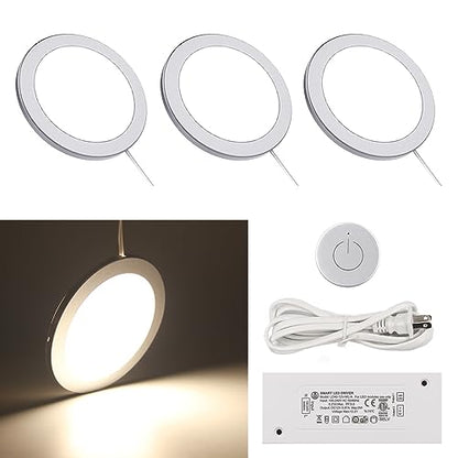 VST Under Cabinet Mini Panel Lighting 3PCS 3.94inch 12V 2.5W(Total 7.5W) with Wireless Dimmer Switch, Surface Mount Puck Light for Kitchen Van Truck Car Galley Downlight (Round White4000K) - color: 3 Pack Round White