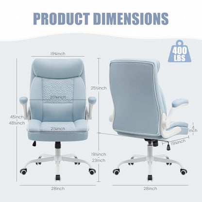 Executive Office Chair with High Back, Computer Desk Chair with Lumbar Support,Comfortable Leather Home Office Chairs 400lbs with Padded Flip-up Armrests, Adjustable Height,Tilting, LightBlue - color: Blue