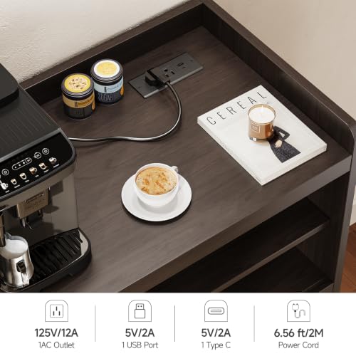 ONBRILL 51.2" Sideboard Buffet Cabinet with Outlet & Sliding Door, Brown - color: Brown, size: 51.2"