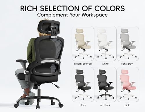 TRALT Office Chair - Ergonomic Desk Chair with Headrest Support for Adults | Home Office Desk Chair with Lumbar Support - Ergonomic Mesh Chairs 330 lb Wide Seat with Headrest, Comfy Desk Chair(Black) - color: Black