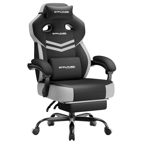 GTPLAYER Big & Tall Gaming Chair, Wide Seat with Footrest, Black & Gray - color: 02 Black & Gray