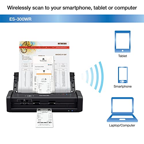 Epson ES-300WR Wireless Color Portable Duplex Document Scanner Accounting Edition for PC and Mac Auto Doc Feeder (ADF)