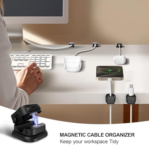 24 Pack Magnetic Cable Clip Organizer Cord Holder, Picozon Adhesive Cable Management, Wire Phone USB Charger Cable Holder, Keeper Organizer for Office Home Desktop Table - Black - size: Pack of 24