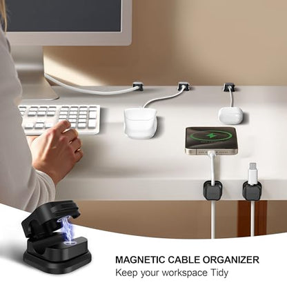 24 Pack Magnetic Cable Clip Organizer Cord Holder, Picozon Adhesive Cable Management, Wire Phone USB Charger Cable Holder, Keeper Organizer for Office Home Desktop Table - Black - size: Pack of 24