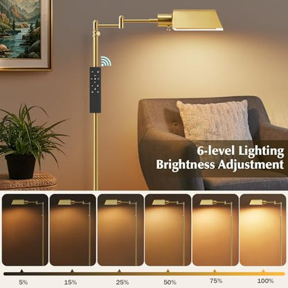GyroVu Traditional Height Adjustable Pharmacy Floor Lamp with 350° Swing Arm, Color Temperature Adjustable Standing Lamp Metal Shade for Living Room Reading House Bedroom Home Office(Gold) - color: Gold