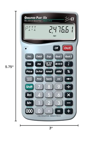 Calculated Industries 3415 Qualifier Plus IIIx Advanced Real Estate Mortgage Finance Calculator | Simple Operation | Buyer Pre-Qualifying | Solves Payments, Amortization, ARMs, Combos, FHA, VA, More | Advanced Mortgage Finance, Simple Operation, Buyer Pre