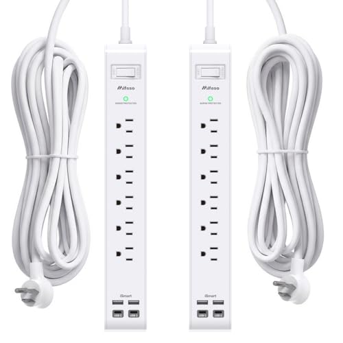 2 Pack Power Strip, Extension Cord 15FT, Surge Protector with 6 Outlets and 4 USB Ports (2 USB C), Flat Plug Overload Protection, Extension Cord with Multiple Outlets, Wall Mount for Home Dorm College - size: 15FT, style: Round Cord & Right Angle Plug