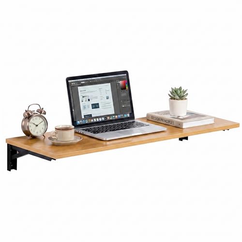 Need 47x20 Inch Wall Mounted Folding Table for Office Laundry Teak - color: Teak Color Desktop & Black Folding Brackets, size: L47.2" * W20"