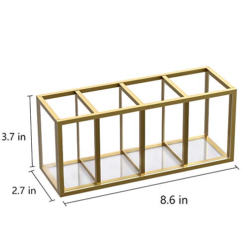 NIUBEE Gold Acrylic Pen Holder 4 Compartments, Desk Office Pencil Cup Desk | Scratch-resistant thick acrylic with 4 slots for pens, pencils, makeup brushes, office, vanity and school use - color: Gold, size: 4 Cube
