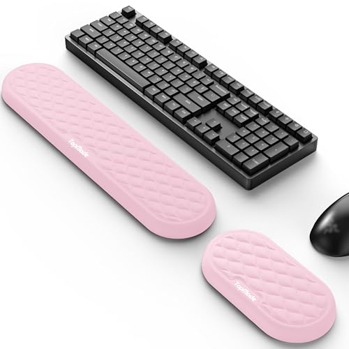 TopMade Upgraded Wider Wrist Rest Set, Soft Memory Foam Keyboard Hand Rest Pad, Computer Ergonomic Keyboard Mouse Wrist Support for Typing Pain Relief, Comfort for Office, Gaming, Study, Pink - color: Pink Set