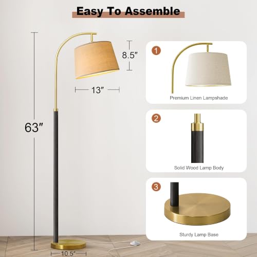 Real Wood Floor Lamps for Living Room Bedroom, 62" Mid Century Modern Lamp - color: Black