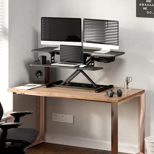 FLEXISPOT 42 inch Electric Motor Desk Converter, Height Adjustable Motorized Stand up Desk Riser with Quick Release Keyboard Tray, Black Monitors and Laptop Workstation - color: Black, size: 42"