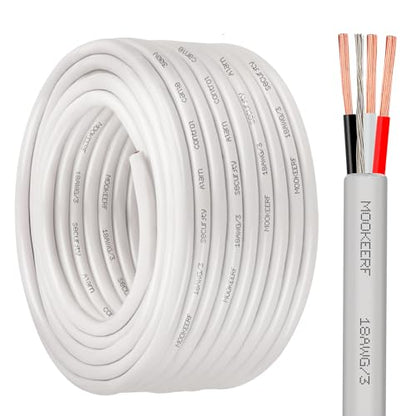 MOOKEERF 18/3 Shielded Wire 18 AWG 3 Conductor Stranded Shielded Plenum Cable 50FT White CL3P Jacket for Security/Alarm/Access Control/Sound-18AWG 3 Conductors Wire - size: 50FT, style: 18/3