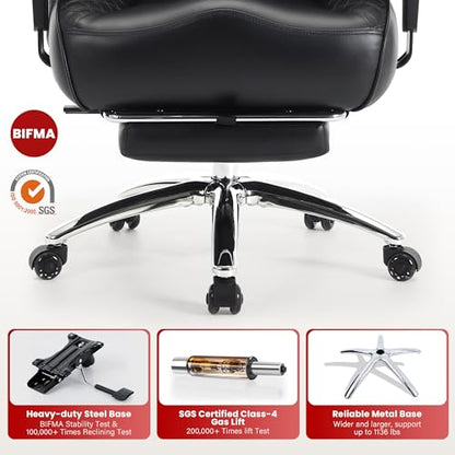 Clome 500lbs Big and Tall Office Chair Adjustable Lumbar Support for Back Pain, Extra Wide Seat Executive Office Chair Thick Armrest Pad, Heavy Duty Base Ergonomic Computer Desk Chair