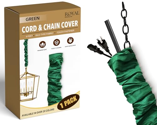 RDI Cord & Chain Cover 4 feet Silk Type Fabric, Chandelier Pendant Lighting Chain & Cable Management, Touch Fastener, Green - 1 Pack - color: Green, size: 1 Pack