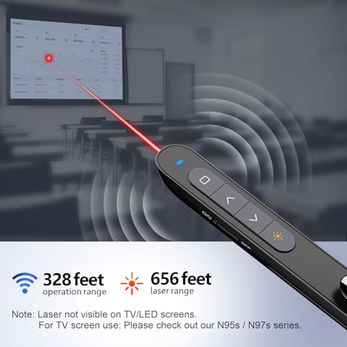 N76 Rechargeable Presentation clicker for PowerPoint Presentations | Presentation Remote with Red Laser, Long Range Wireless Presenter, USB-A Slide Advancer with Mac/Windows/Linux/Android - color: Red - Rechg. - USB-A