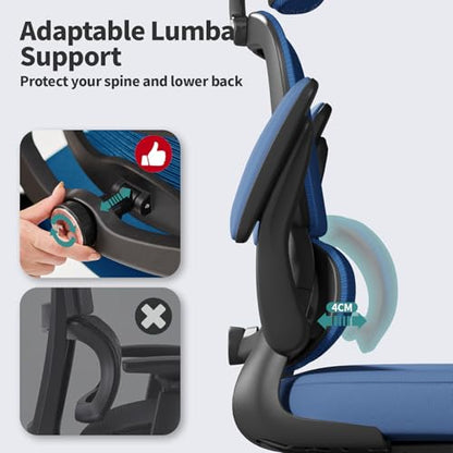 TRALT Office Chair Ergonomic Desk Chair - Gaming Chair with Lumbar Support | 330 LBS Home Office Desk Chairs with Headrest, Reading Chair with Flip-up Armrests, Comfortable Computer Chairs (1, Blue) - color: Dark Blue