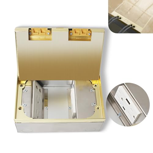 Recessed Flat Hidden Socket Kit with 4 * 15A Receptacle，4.8A 1 USB-A Ports &1 USB-C Port+2-Port RJ45 Datacom Receptacle.Corrosive Resistant Hardware,Brass - color: Brass, size: Hidden two-row ground insert (4.8A A+C)