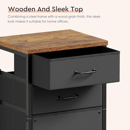 Maihail 3 Drawer File Cabinet with Wheels with Open Storage Shelf, Rustic Brown - color: Rustic Brown