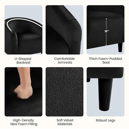 Yaheetech Velvet Accent Chairs, Compact Furry Barrel Chairs with a Curved Silhouette for Small Spaces, Living Room, Bedroom, Black - color: Black (Velvet), style: without Ottoman