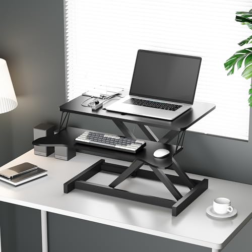 Panana Standing Desk Converter, Height Adjustable Sit to Stand Up Workstation, Dual Monitor and Laptop with Wide Keyboard Tray for Home Office (31.5")