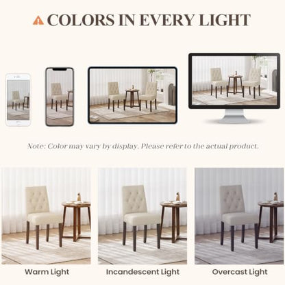 Upholstered Dining Chairs Set of 4, Modern Fabric Dining Chairs with Tufted Design, Kitchen Side Chairs, Farmhouse Dinner Chair with Wood Legs for Kitchen Restaurant Living Room, Beige - color: Beige, size: Set of 4