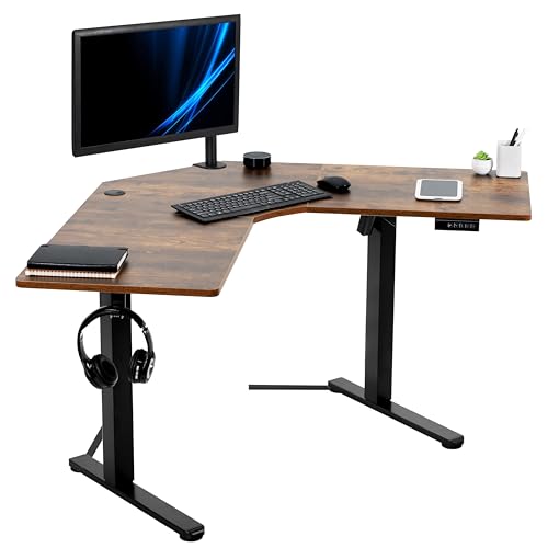 VIVO Rustic Vintage Brown 47 x 47 in Corner Standing Desk, DESK-E1L94N | Electric, Holds 154 lbs, L-Shaped Table, Sit Stand, Height Adjustable, Memory Presets, Home Office, Black Frame - color: Vintage Brown, size: 47" x 47"