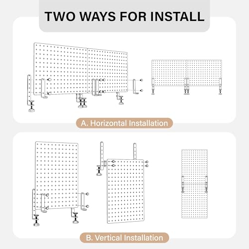 HUHOLE 32 x 12 Inch Clamp On Desk Pegboard Complete Kit | No Drill Metal Privacy Panel and Organizer with Accessories for Home Office, Gaming Setup, Cables and Supplies