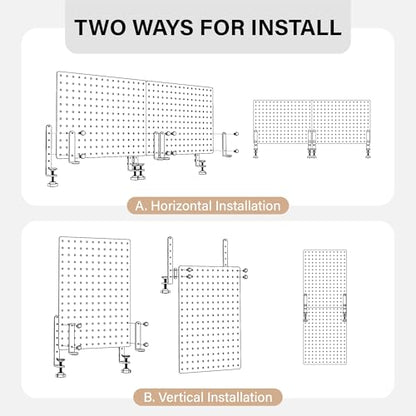 HUHOLE 32 x 12 Inch Clamp On Desk Pegboard Complete Kit | No Drill Metal Privacy Panel and Organizer with Accessories for Home Office, Gaming Setup, Cables and Supplies