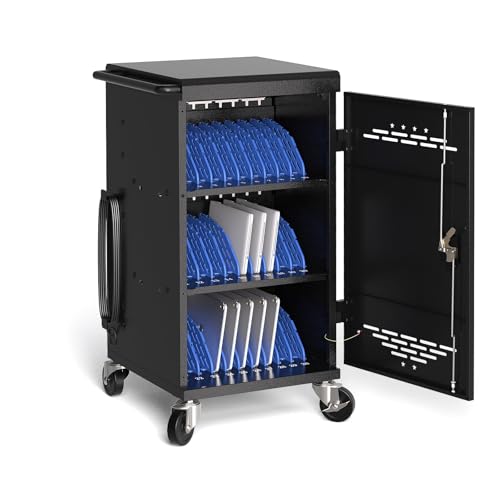 Meteteel 30 Device Charging Cart for Chromebook iPad Laptop K-12 | Fits 14-in devices, lockable storage, 30-outlet power strip, circuit breaker, cable management, casters, K-12 schools offices - size: 30 Tablet/Chromebook