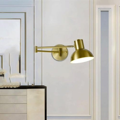 Modern Iron Swing Arm Wall Sconce Gold and Black Adjustable Wall Lamp Fixture for Bedroom Bedside Living Room Reading Mid Century Industrial Wall Mounted Lighting E26 Base Hardwired(Gold) - color: Gold