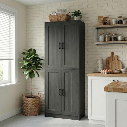 DIYART 71" Tall Kitchen Pantry Cabinet, Freestanding Food Storage Organizer with Doors & Adjustable Shelves, Large Utility Hutch Cupboard for Dining Room, Kitchen & Home Office, Dark Grey - color: Dark Grey