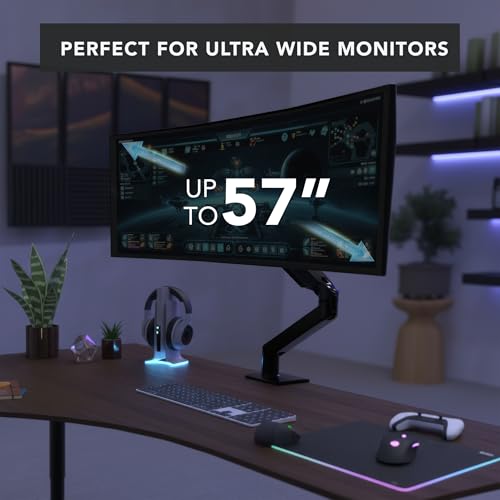 Mount-It! Heavy Duty Monitor Arm, 49-57" Ultrawide, 55 lbs | Full motion gas spring arm, tilt swivel rotate, VESA 75 & 100, fits Samsung Odyssey G9.