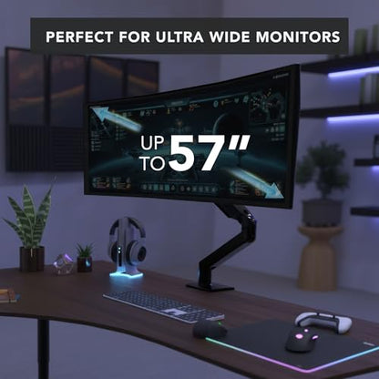 Mount-It! Heavy Duty Monitor Arm, 49-57" Ultrawide, 55 lbs | Full motion gas spring arm, tilt swivel rotate, VESA 75 & 100, fits Samsung Odyssey G9.