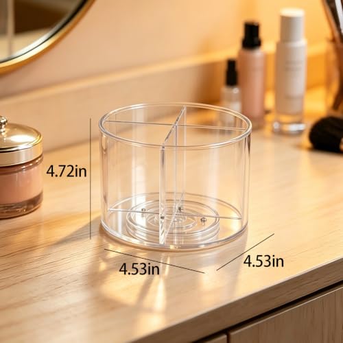 Acrylic Makeup Brush Holder, Clear Rotating Makeup Brush Holder Organizer, Make up Brush Stand with 4 Slots for Vanity Desk Countertop - size: Round-6in
