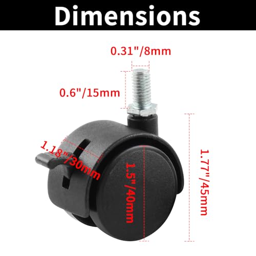 HOWDIA 4 Pack 1.5 Inch Swivel Caster Wheels for Cart, M8-1.25×15mm Threaded Stem Heavy Duty Casters with Brake, Nylon Wheels Replacement for Furniture, Table, Cabinet, Shelf - style: M8 - 1.25×15mm Threaded Stem with Brake