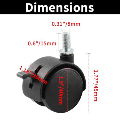 HOWDIA 4 Pack 1.5 Inch Swivel Caster Wheels for Cart, M8-1.25×15mm Threaded Stem Heavy Duty Casters with Brake, Nylon Wheels Replacement for Furniture, Table, Cabinet, Shelf - style: M8 - 1.25×15mm Threaded Stem with Brake