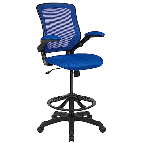 EMMA + OLIVER Mid-Back Blue Mesh Drafting Chair - color: Blue