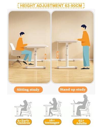 White Adjustable Height Standing Desk, Manual Crank Office Desk with Rotating Button, 26.5-35.4" Height Range, Work Desk for Home or Small Apartment,White-80cm